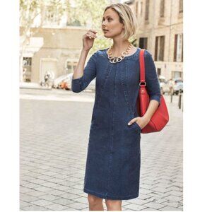 Boden Stretch Denim Chambray Jersey Hannah 3/4 Sleeve dress size 12L